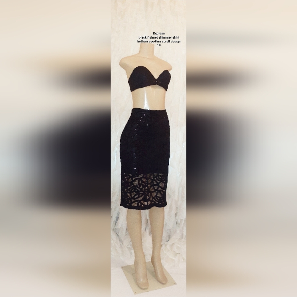 Express Black Fishnet Sequin Pencil Skirt | Size 10-M/L